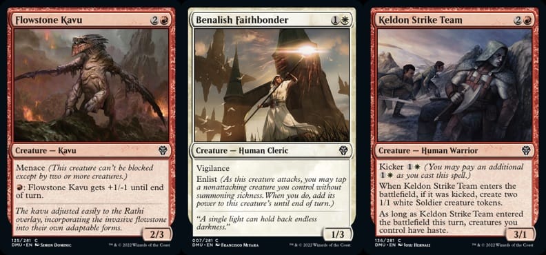 Three cards that performed better than expected: Flowstone Kavu, Benalish Faithbonder, and Keldon Strike Team