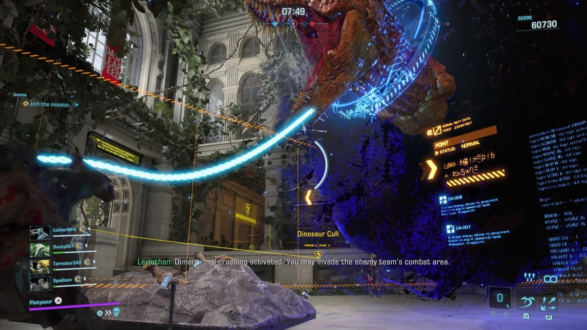 A player using a dominator, which can control dinosaurs in Exoprimal.