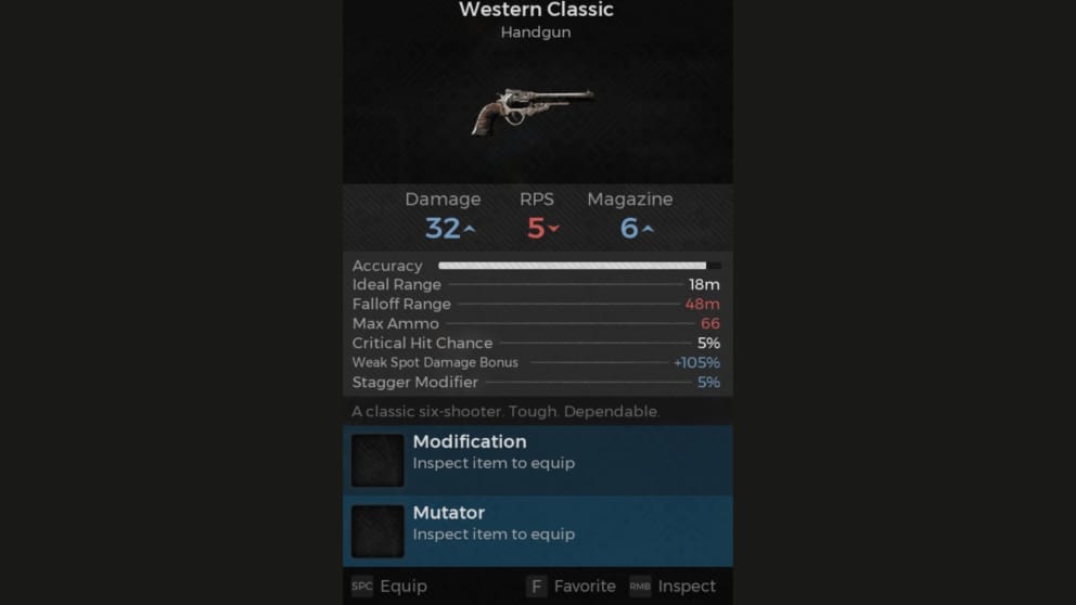 Western Classic screenshot of weapon panel from Remnant 2